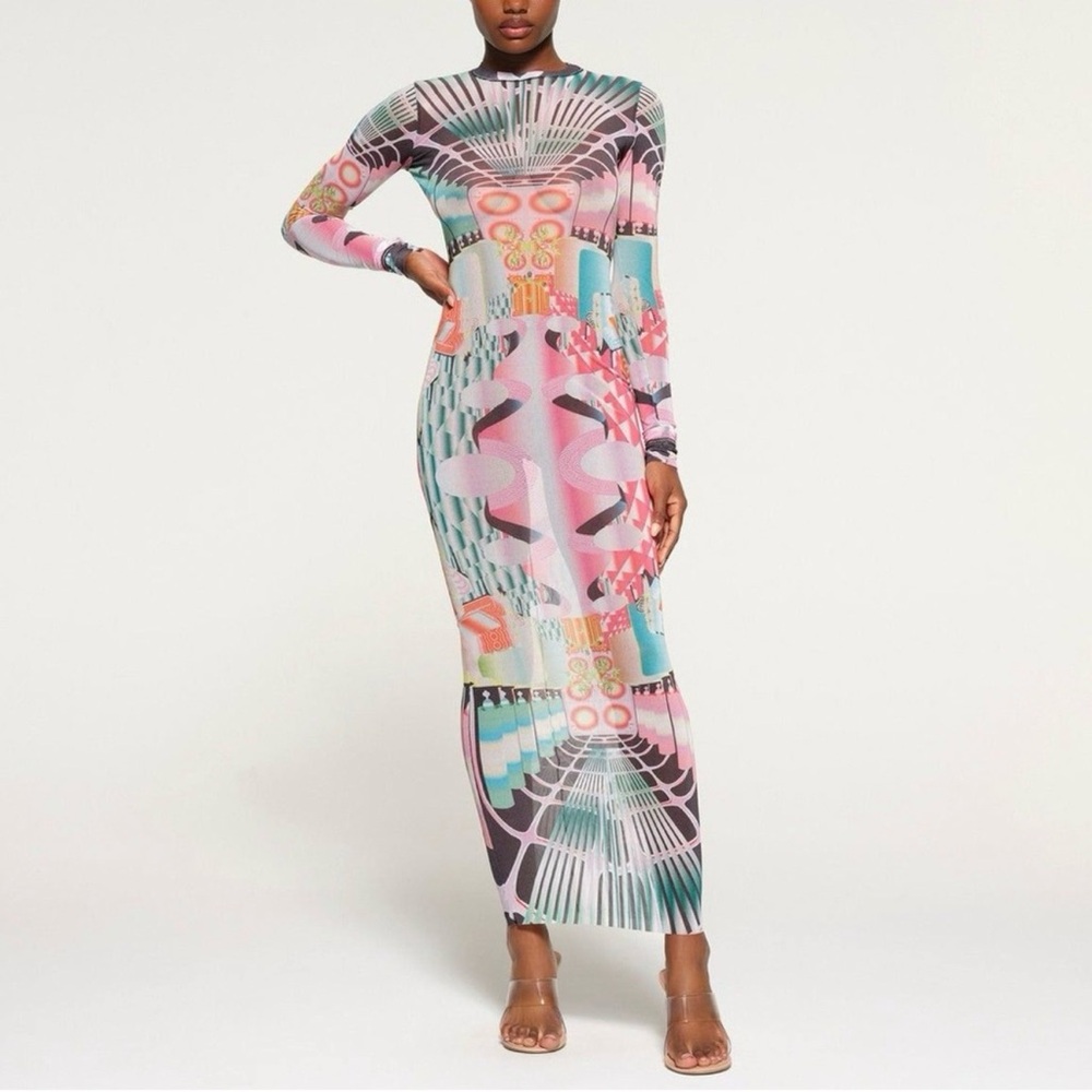 SKIMS Colorful Geometric Long Sleeve Dress